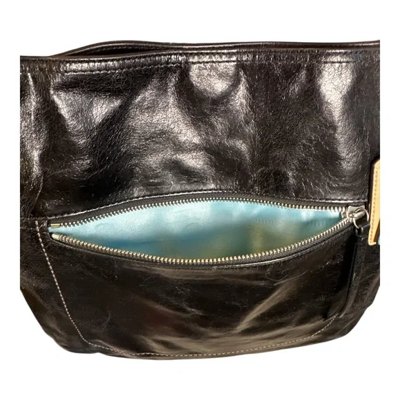 Coach Poppy EUC Slim Black Crackled Leather Convertible Bag - Picture 8 of 16